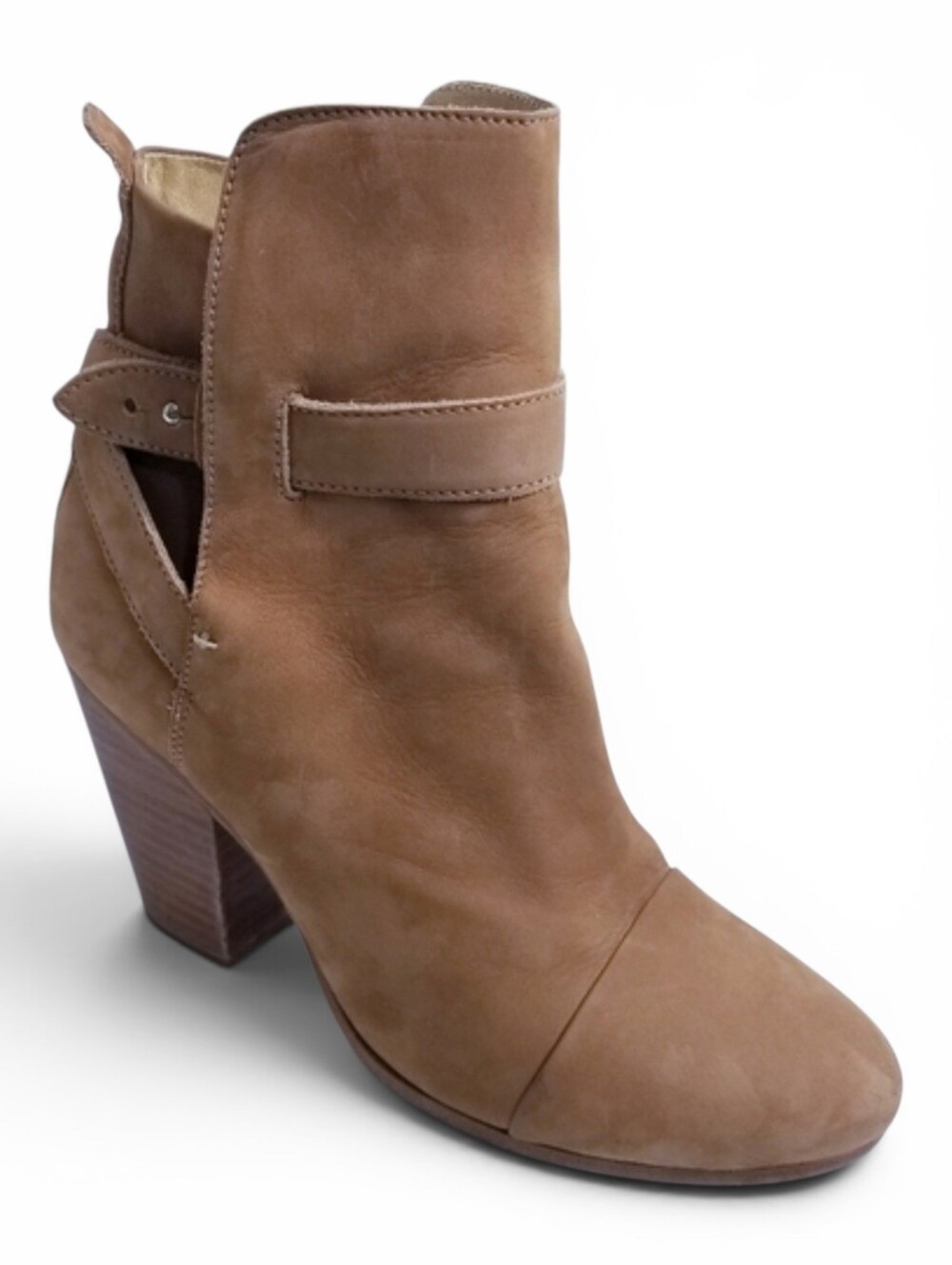 Rag & Bone Kinsey Boots 37.5 Suede Ankle Wrap Strap Chunky Heel Tan Italy